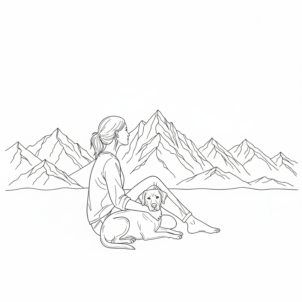 An illustration of a therapist with a therapy dog.